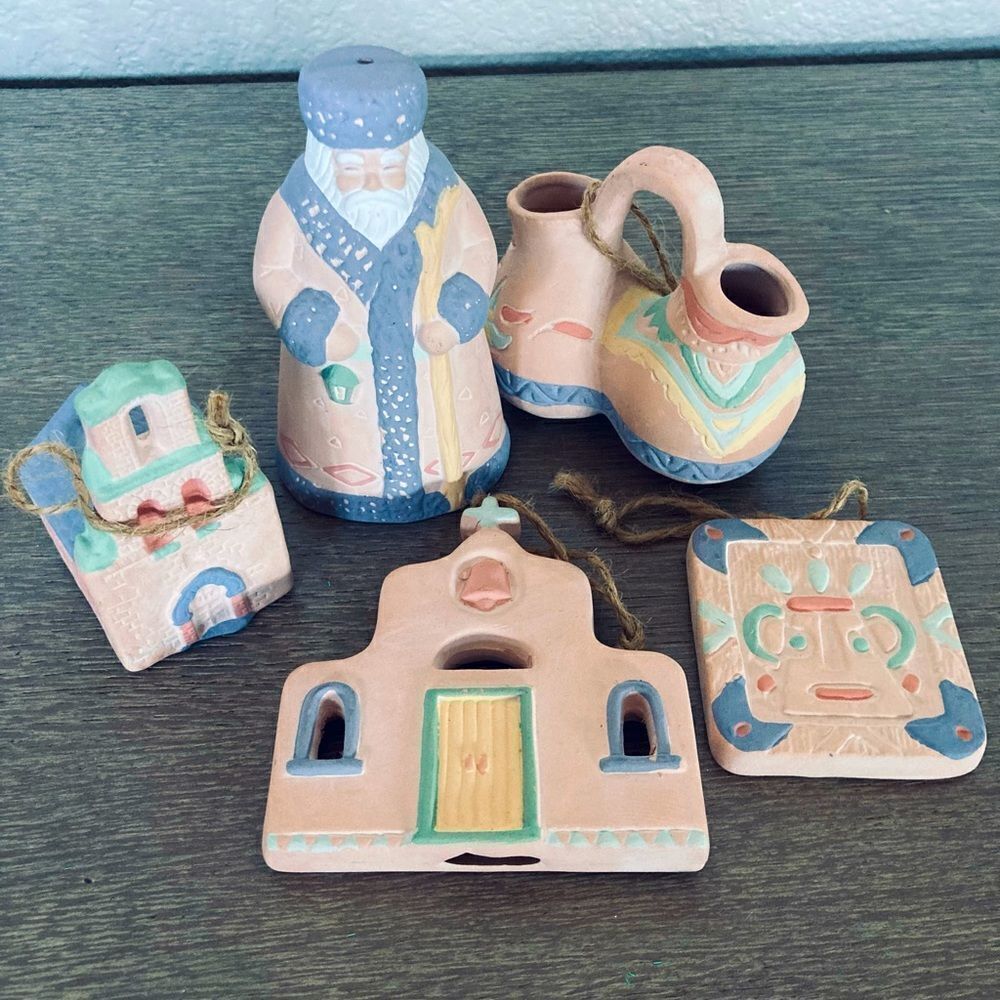 Southwest Indian 5-pc Handmade Clay Christmas Ornaments